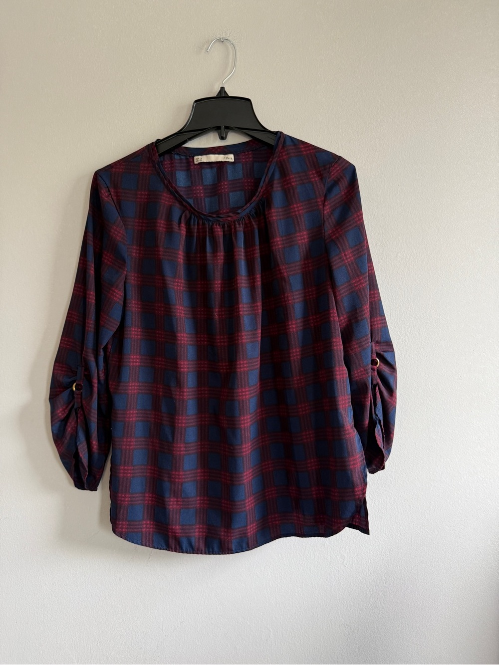 SFERRA Navy & Burgundy Plaid Long-Sleeve Blouse Shirt women M